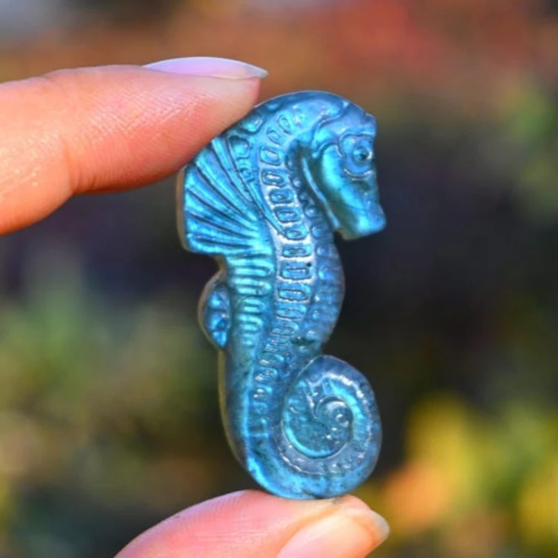 Natural Random Handcrafted Labradorite Seahorse Figurine - Intricate Design, Ideal Home Decor And Gift for Christmas