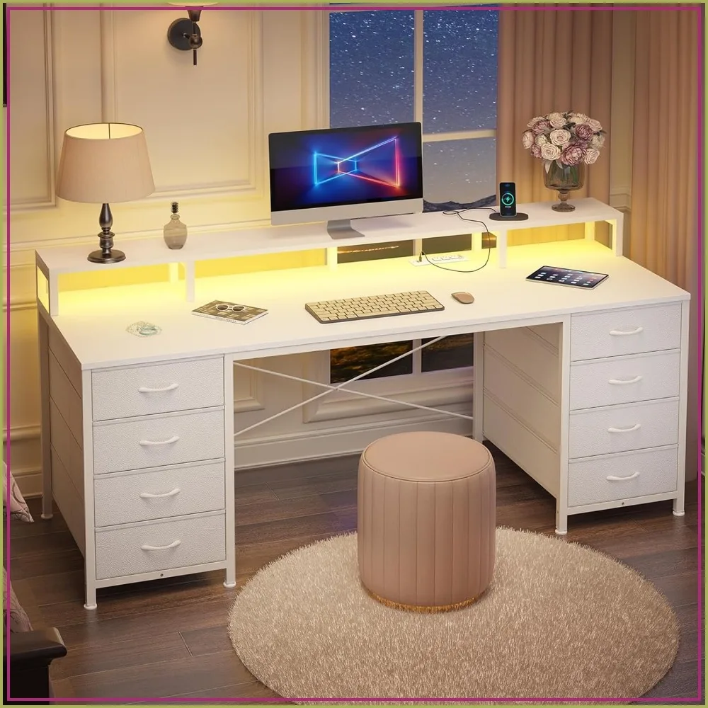 60 inch Computer Desk with 8 Drawers & Monitor Stand for Home Office Bedroom