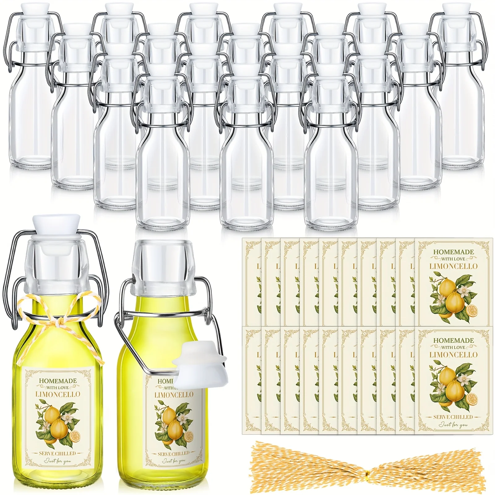 20 Sets (Bottles & Lids) 4oz Clear Swing/Flip-Top Glass Bottles with Airtight Caps - PVC-Free Limoncello, Beer, Homemade Liquor Bottles for Home Brewing, Wedding Favors, Party Supplies, Italian Liqueor Bottling - Classic Oval Glass Bott