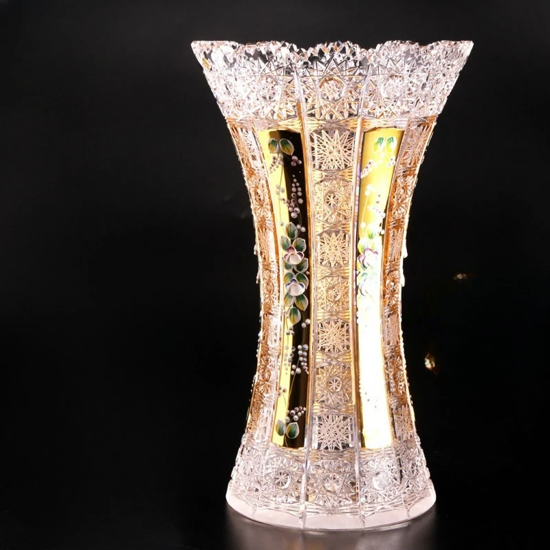 Crystal glass vase large hand-painted enamel flower European vase