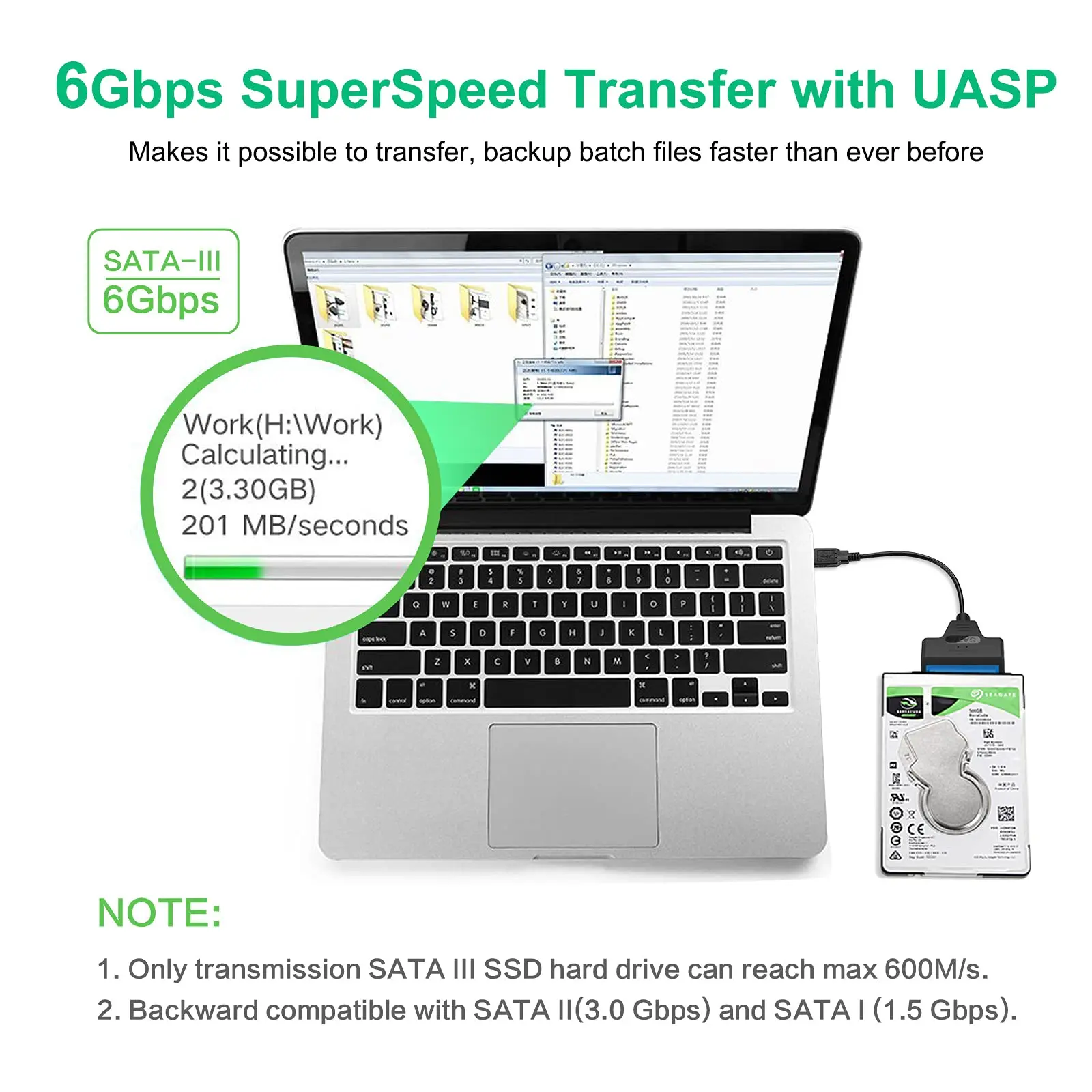 SATA to USB 3.0 / 2.0 Cable Up to 6 Gbps for 2.5 Inch External HDD SSD Hard Drive SATA 3 22 Pin Adapter USB 3.0 to Sata III Cord