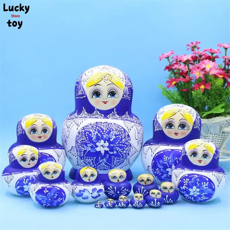 

15 Layer Genuine Matryoshka Doll Blue Sky Night Fashion Dry Wood Toys Hand-Painted Paint Russian Nest Doll for Children Gift L30