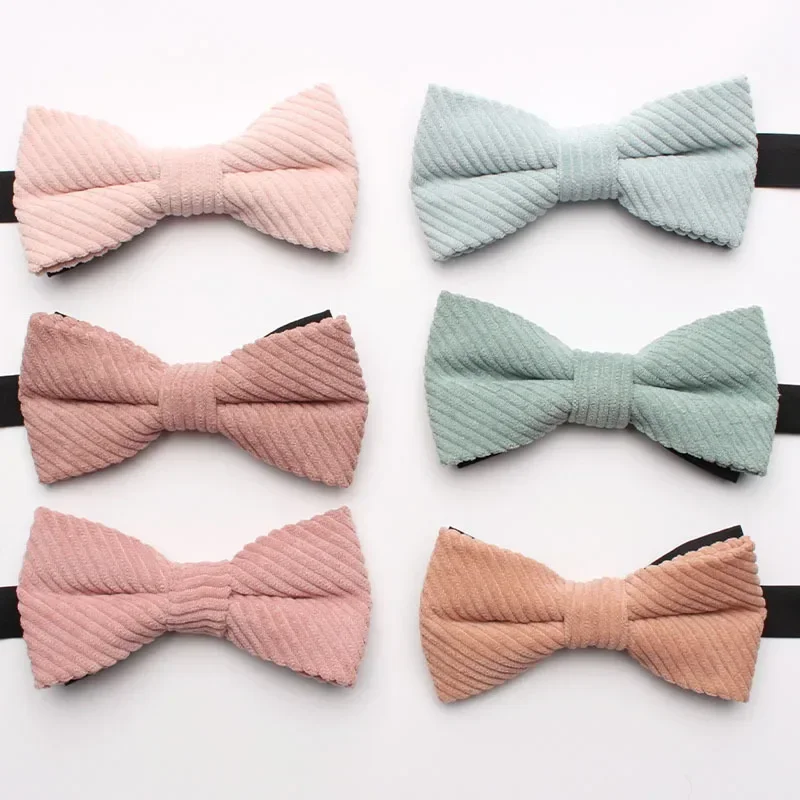 Stripe solid color premium Corduroy terylene bow tie Men and women Macaron solid color fashion wedding bow tie