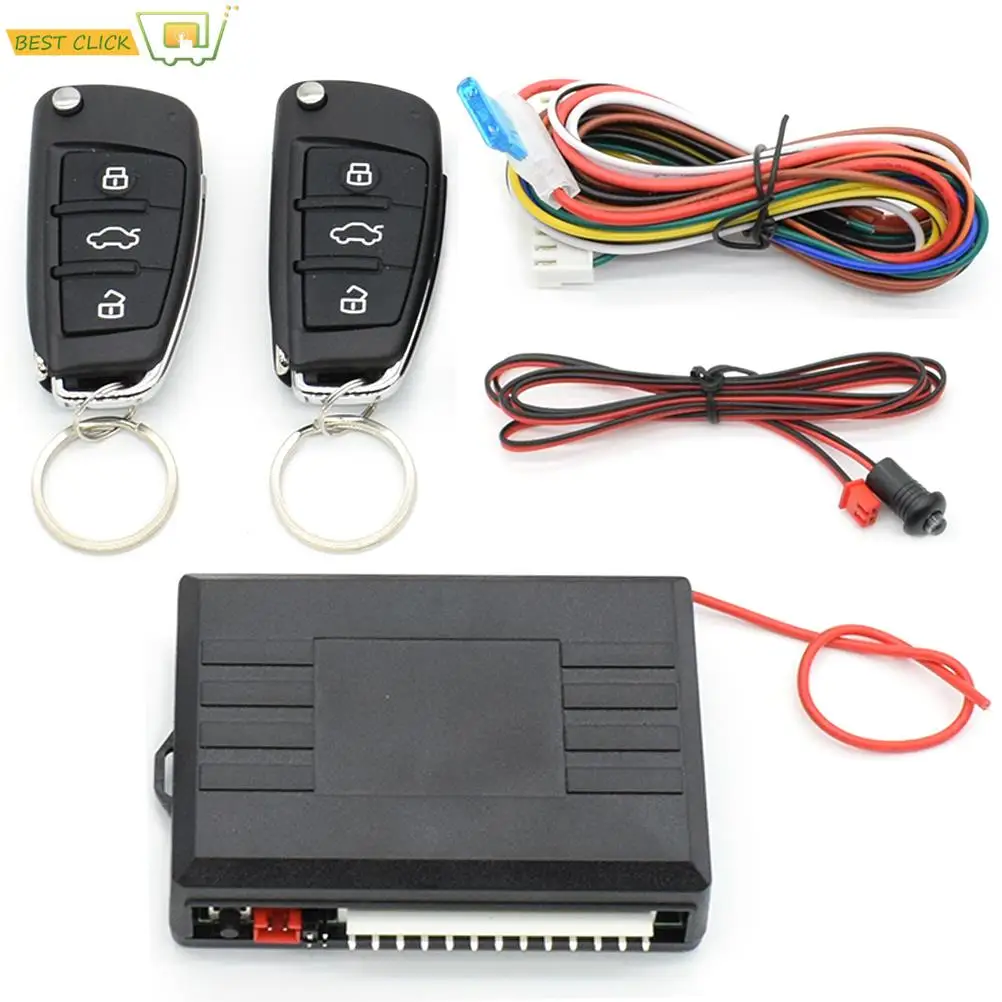 Car Central Door Lock Auto Keyless Entry System Button Start Stop Alarm Security Remote Fob Trunk Locking Kit Universal 12V DIY