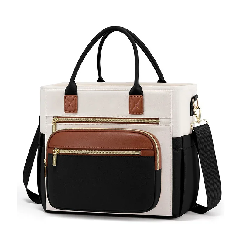 Contrasting Color Lunch Handbag Work Outdoors Portable Thermal Insulation Messenger Bag Wide Opening Refrigerated Bag
