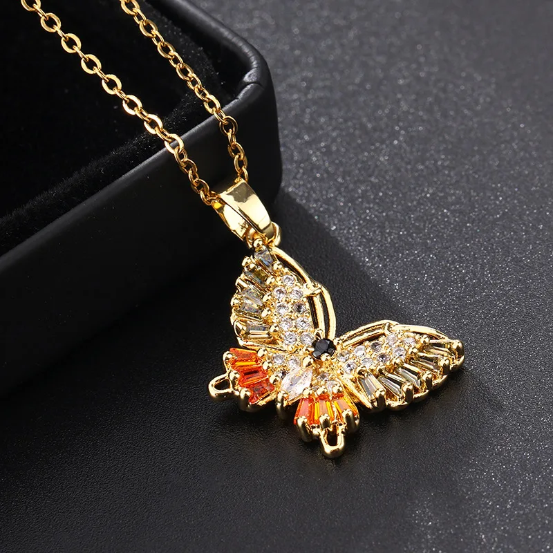 Women's necklace plated with 18k gold, colored crystal, zircon, insect, butterfly, popular fashion, jewelry, couple gift