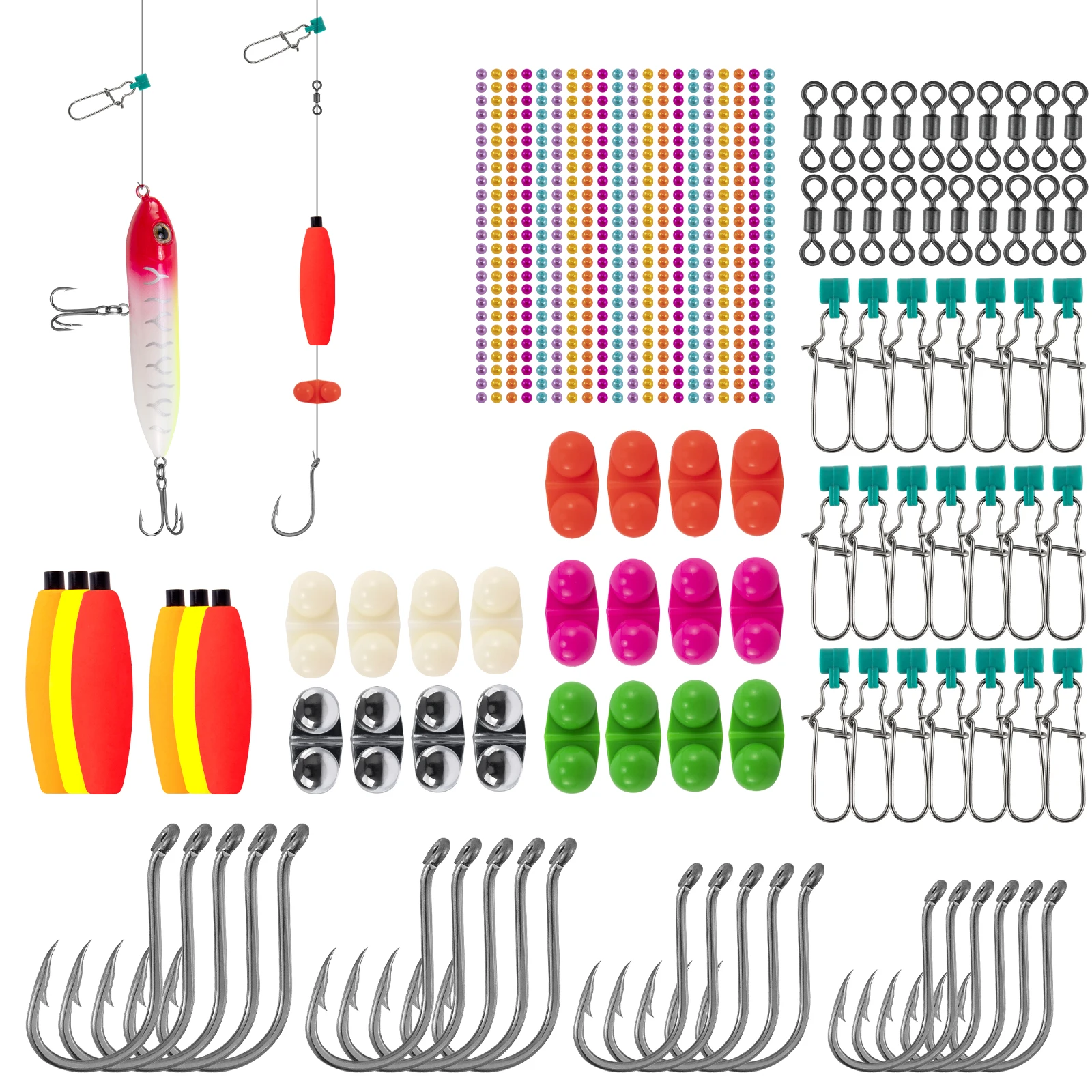 205pcs Catfish Rig Making Kit Catfish Lures Fishing Hook Sinker Slides Fishing Swivel EVA Peg Float Rattles Beads Tackle Box