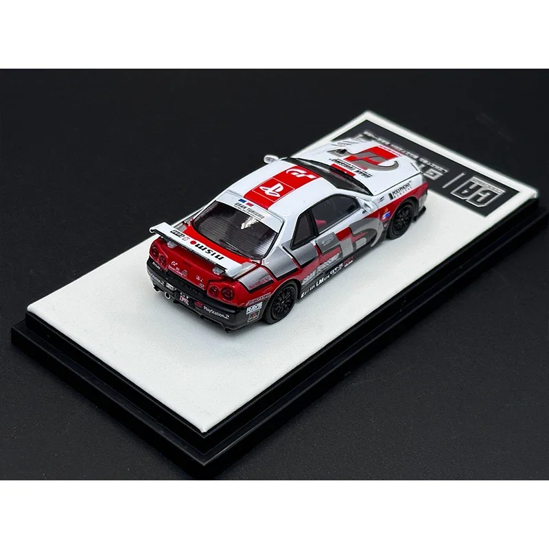 Modèle de voiture l'inventaire Skyline GTR R34, conteneur à capot ouvert, Diorama moulé sous pression, Collection de jouets d'art cool, CA, 1:64, en stock