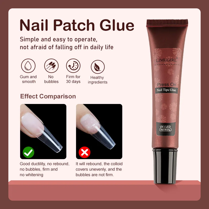 LIMEGIRL 20g Nagelspitzen Kleber UV Starker Gel Nagelkleber Nagel Strass Harz Edelstein Schmuck DIY Dekorativer klebriger Nagel Fake Kleber