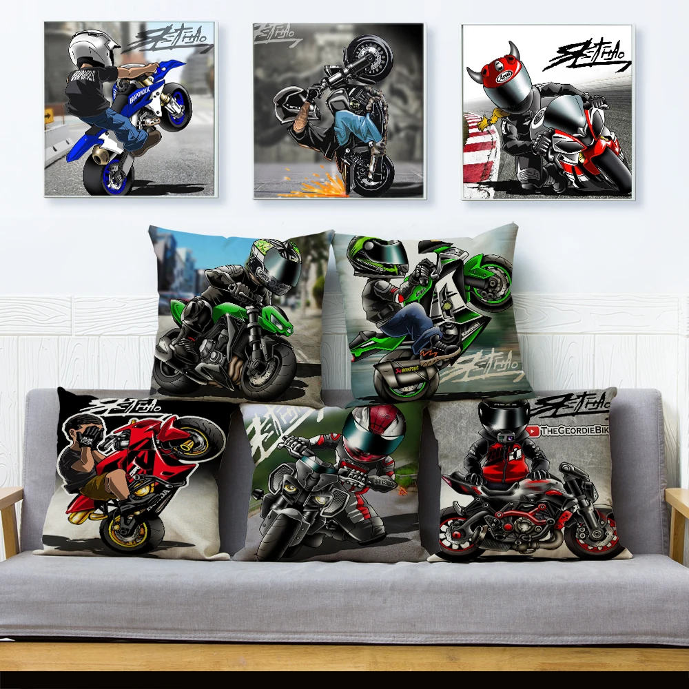 Extreme Sport Motorcycle Cushion Cover for Sofa Home Car Decor Colorful Cartoon Mobile Bike Pillow Case Pillowcase 45x45cm