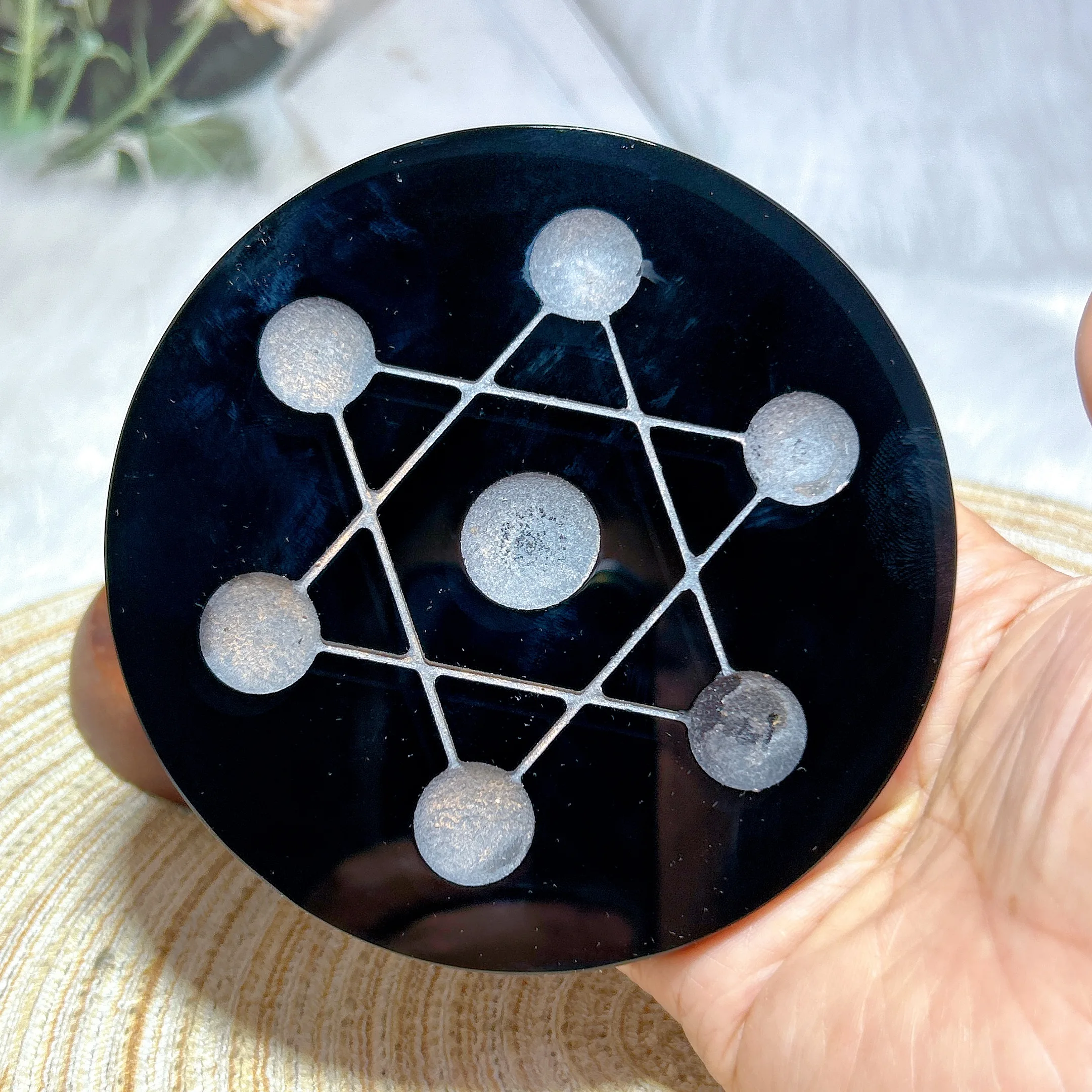 Healing Natural Crystals Black Obsidian Seven Chakras Circle Give Seven Sphere Gemstones Home Decorations Mineral Stone Gift