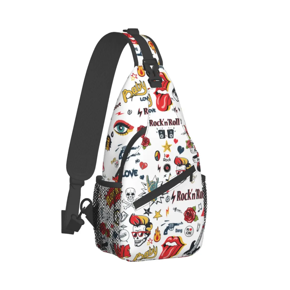 Rock N Roll Skulls Guitar Hippie Signs borse a tracolla a tracolla borsa a tracolla zaino Daypack per escursionismo viaggi sport Pack