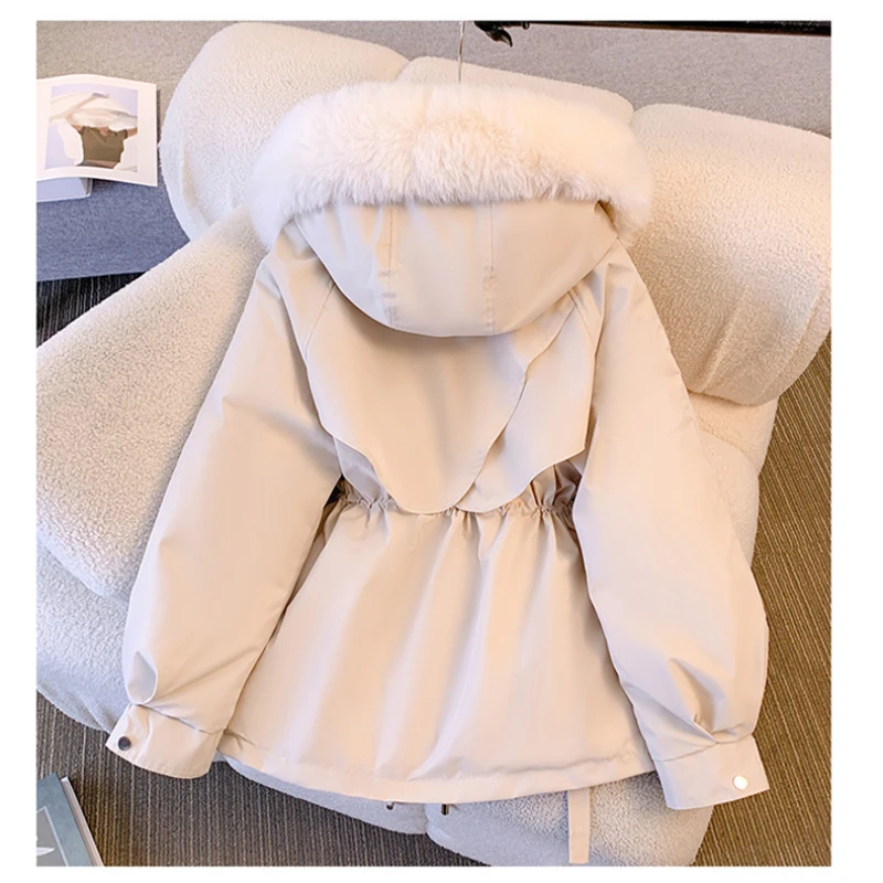 Korean Cotton Padded Parkas Women Loose Coats Fleece Lined Thickened Large Fur Collar, Down Jacket Big Pockets Winter New, 2024