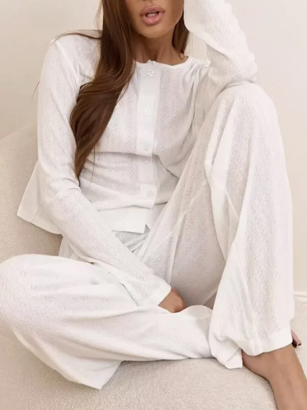 

Floral Embroidered Cardigan Top And Pants Set Long Sve Home Clothes Two-Piece Set for Young Women Casual Autumn Wear