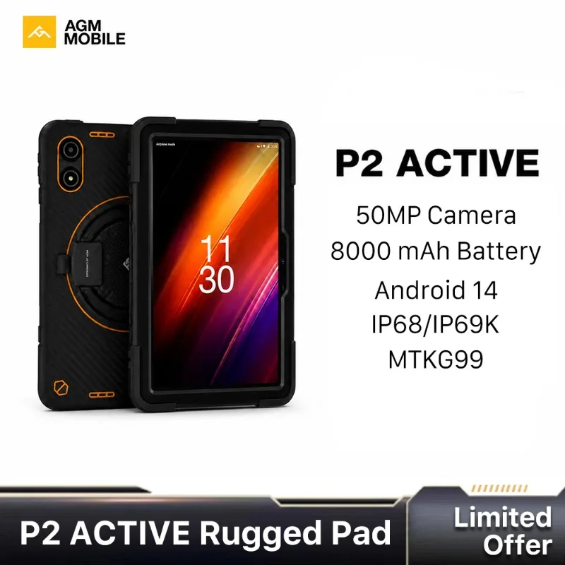 AGM P2 Active Rugged Tablet 11 Inch FHD IP68 Waterproof Dustproof 8GB RAM 256GB ROM Octa Core G99 Android 14 Outdoor Tablet