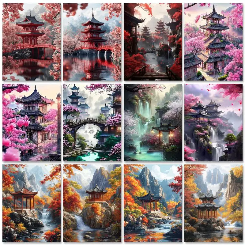 

GATYZTORY Full Square Round Diamond Embroidery House Landscape DIY Mosaic Bridge Acrylic Craft Supplies Painting Tree Child Gift