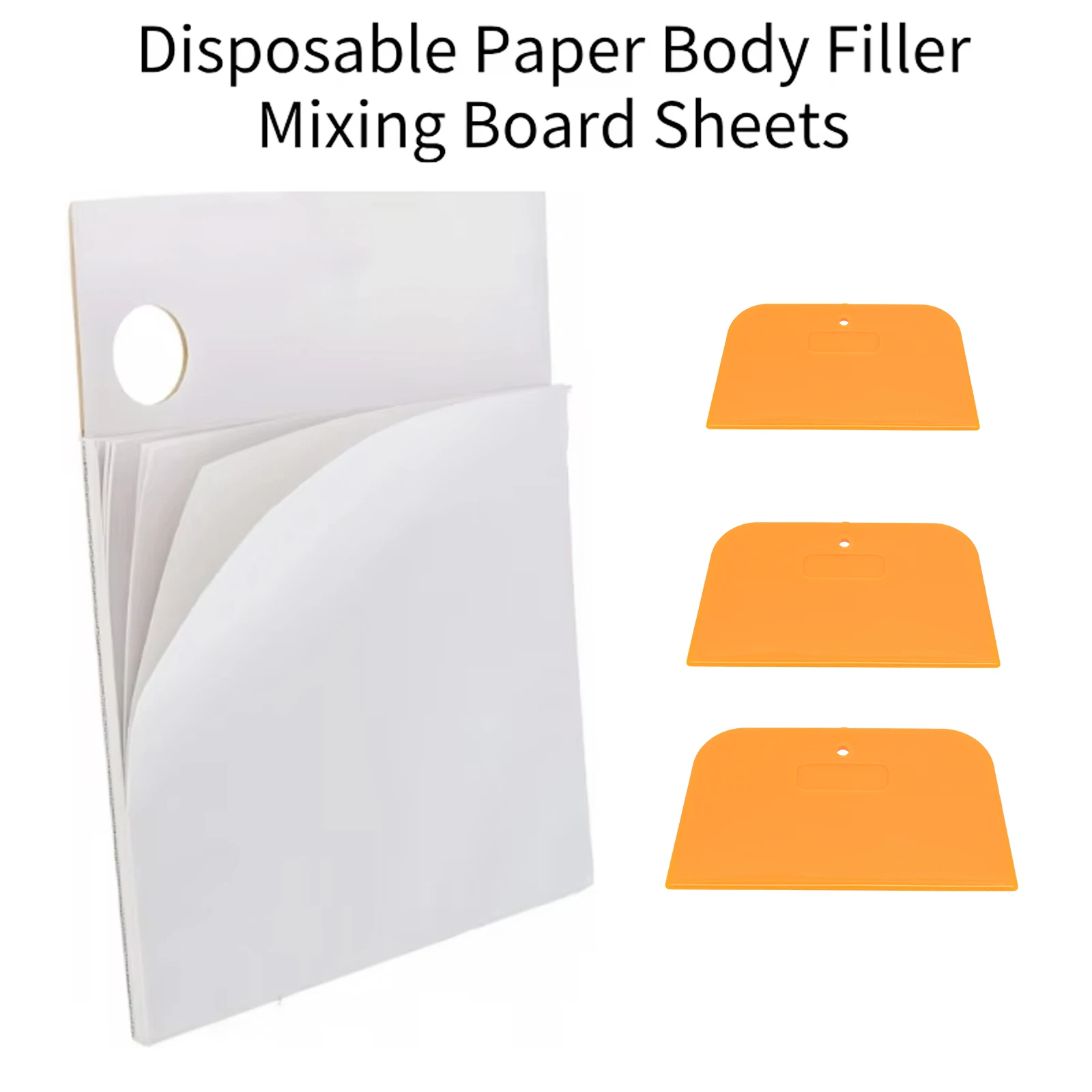 4/5/6 Inch Plastic Body Filler Spatulas with Mixed Putty Papers for Auto Body Fillers Glaze & Putty Application