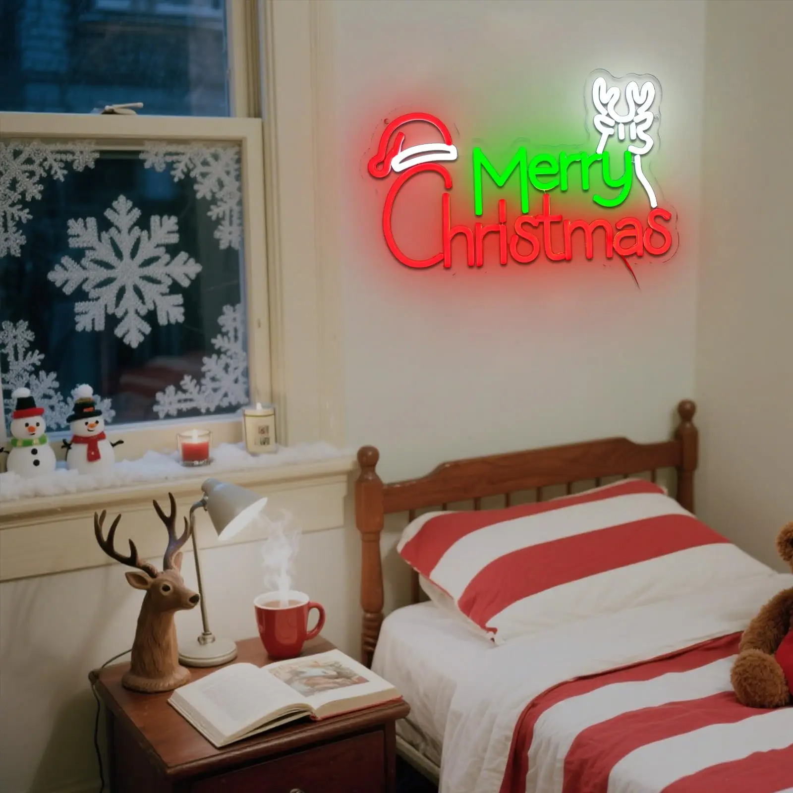 メリークリスマス サンタ帽子 ネオンサイン 調光可能 クリスマス エルク LEDサイン 壁飾り 寝室 自宅 マンケイブ バー クラブ 新年パーティー用