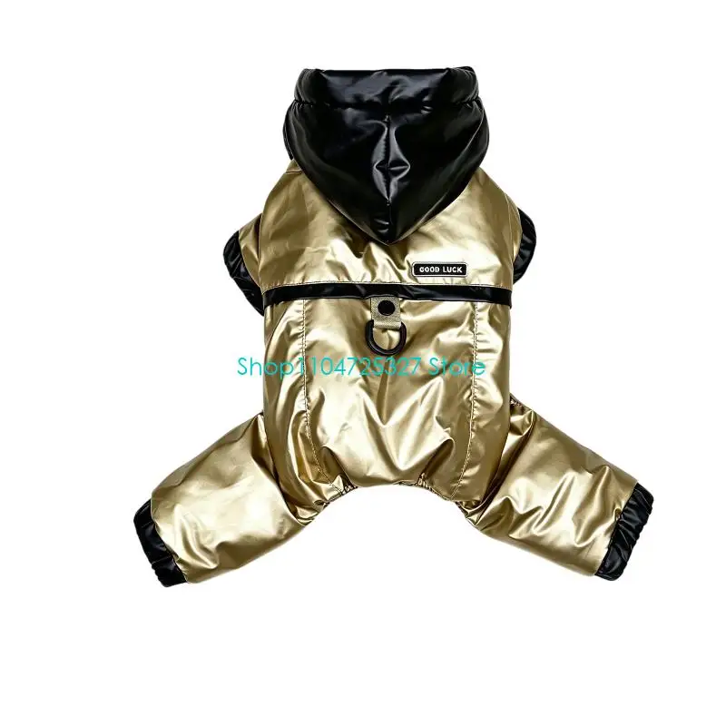 D8KF Four-Leg Dog Coat with Thick Padded Coverage, Elasticized Trim and a Back Connection Point for Fall and Winter Outings
