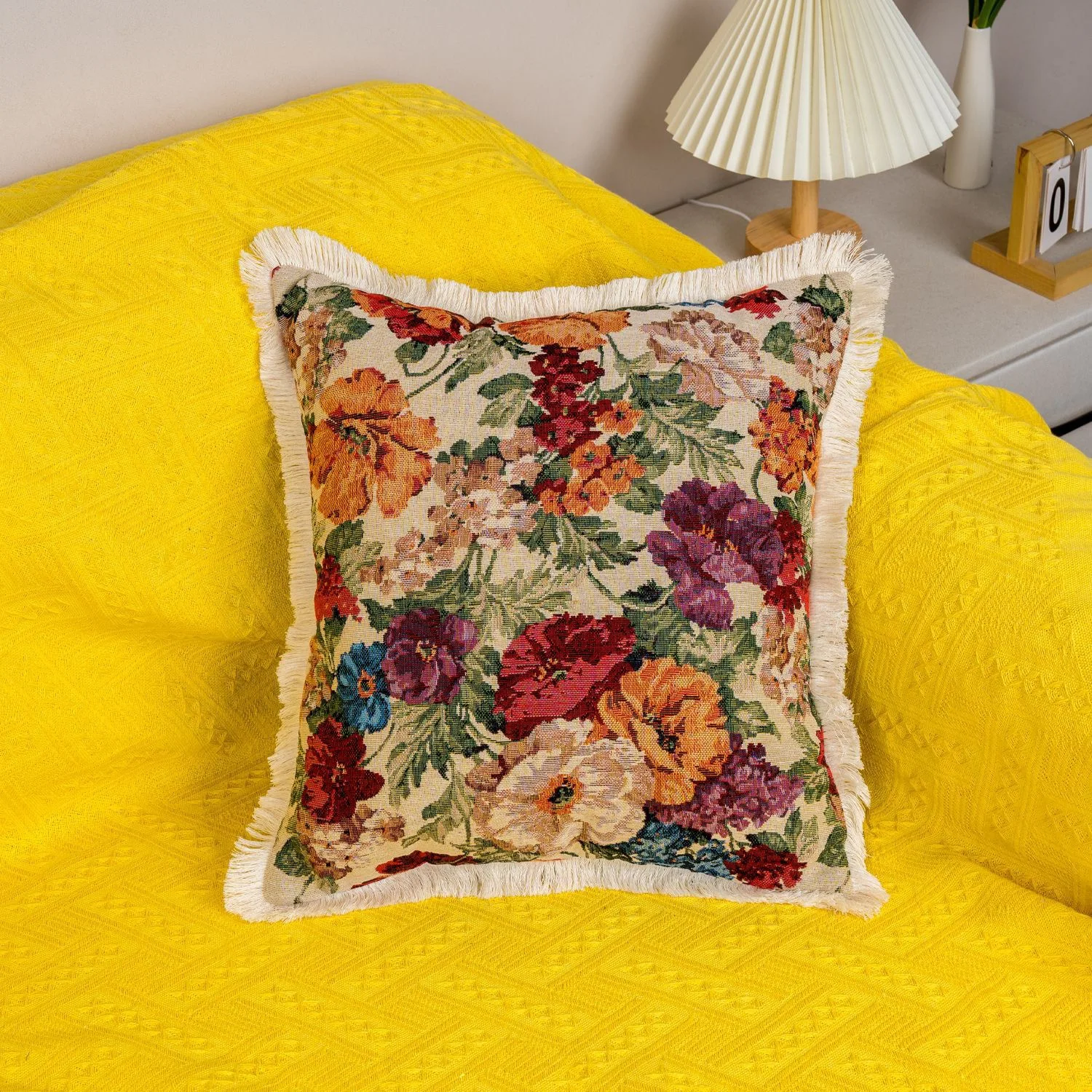 

Red 45x45cm Baroque Oil Painting Jacquard Tassel Square Pillow Cover Boho Home Decoration Bedroom Living Room Sofa Cushion Cover