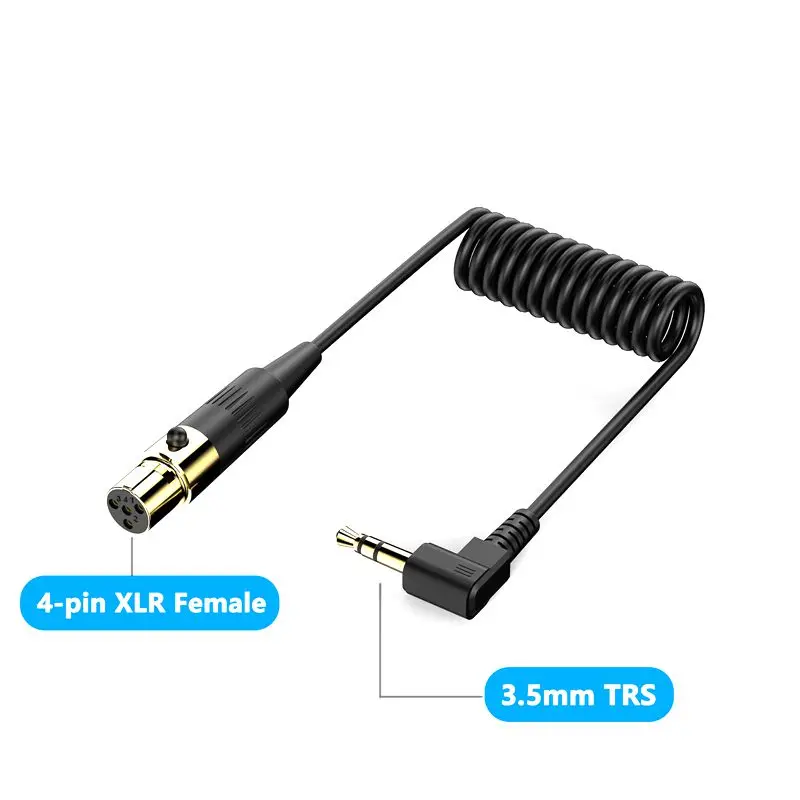 Mini XLR Female to 3.5mm Stereo TRS 90 ° Male Camera Microphone Audio Spring Telescopic Cable 0.5m