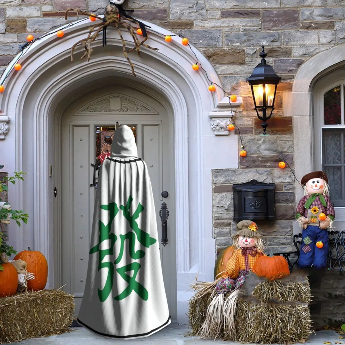 パターン麻雀タイル グリーンドラゴン ヴォカン ロングフード付きマント 魔女 中世コスチューム コスプレケープ ハロウィンパーティー 大人用 ユニセックス