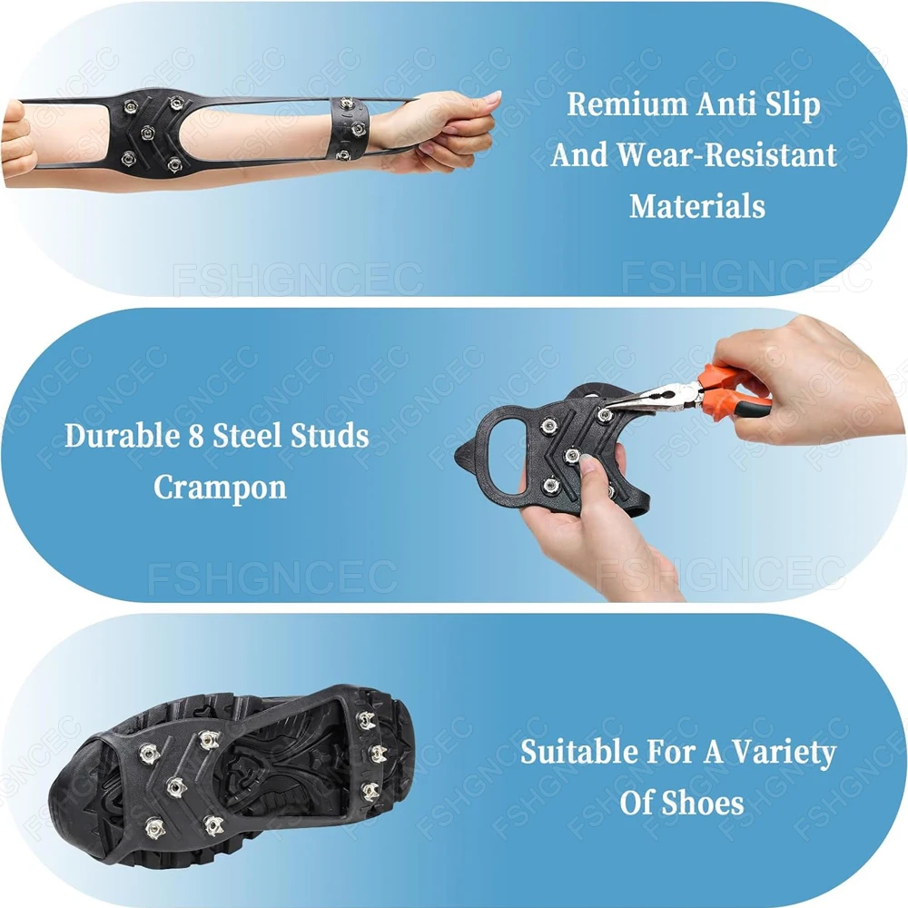 1Pair Ice Crampons Elastic Non-Slip Shoe Spikes for Snow And Ice Walking Cleats Winter Outdoor Fishing Hiking Climbing Equipment