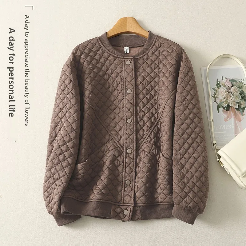 

Retro Sle Women's ort Cotton-Padded Jaet Lightweight Casual Baseball Sle Upper Body with Buttons Spring Autumn New Ar...