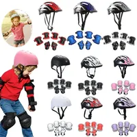 7Pcs Bicycle Sport Protective Gear Set Breathable Kids Skateboard Scooter Helmet Set 48-55cm for Skateboard/Bike/Skating/Cycling