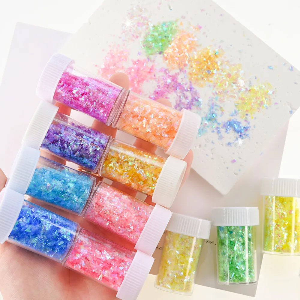12 Colors Holographic Nail Art Glitter Flakes Set, Iridescent Candy Color Chunky Sequins for Acrylic Nails DIY Manicure Decorati