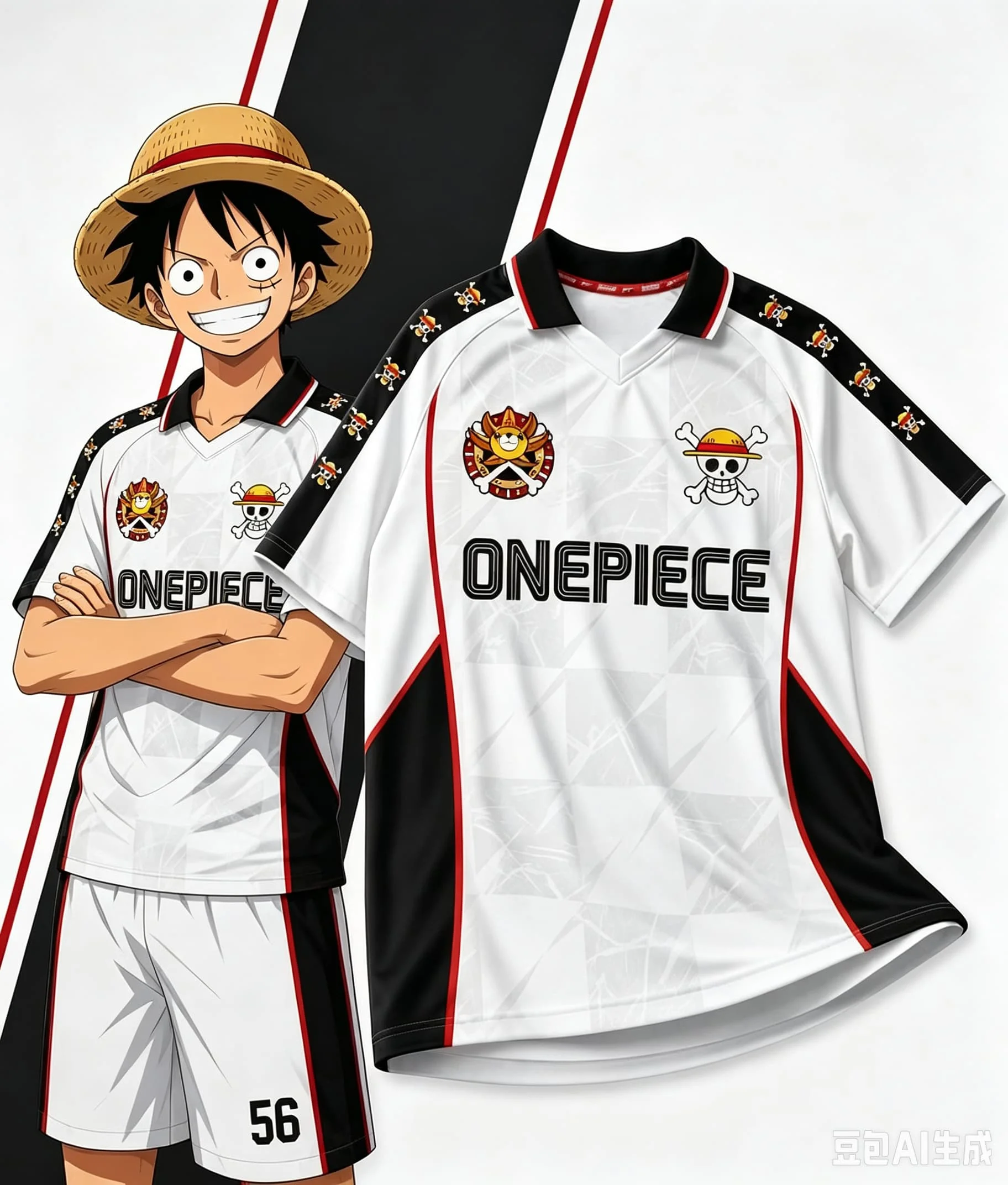 2027 One Piece Luffy Gear 5 Fußballtrikot Unisex Anime Schnelltrocknend Kurzarm Fußballshirt Sport Street Tee Familien-Set – Detail 5