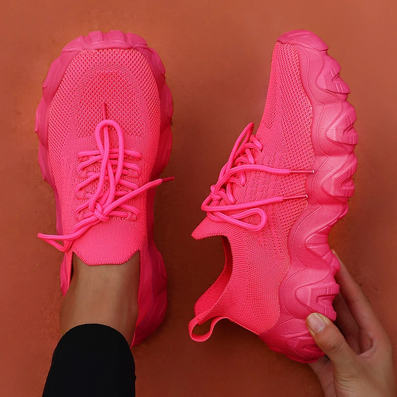 Women Shoes Comfortable Casual Sports Shoes Spring Height Increasing Outdoor Mesh Solid Color Breathable Flat Shoes for Students