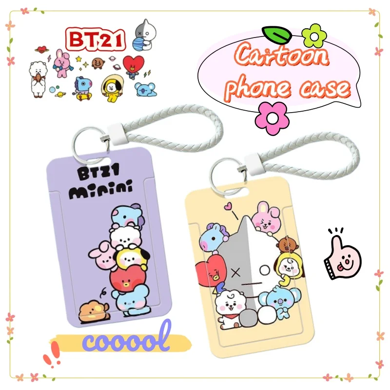 BT21 koya Shooky Mang Chimmy Tata Cooky lindo dibujo animado creativo estudiante cubierta de tarjeta deslizante certificado cubierta protectora de tarjeta pública