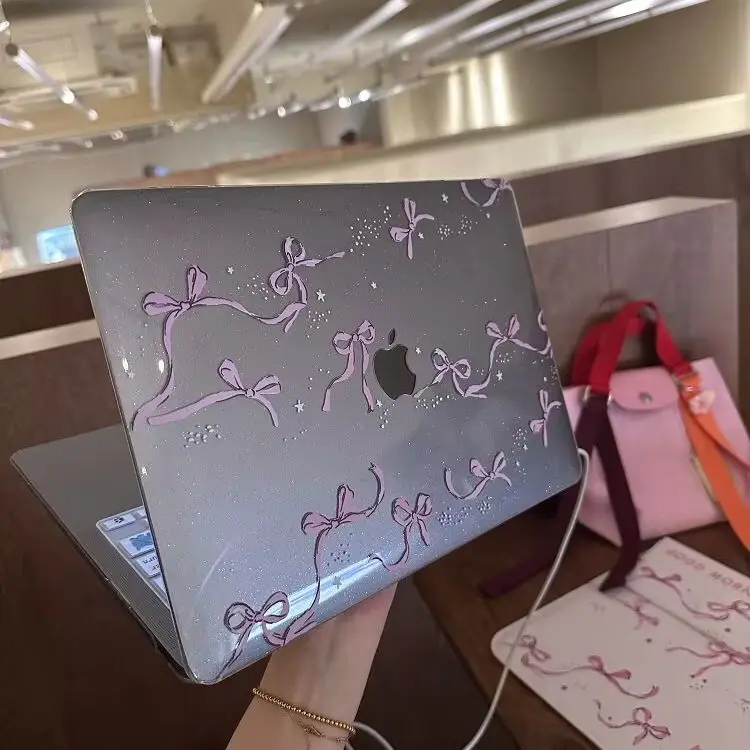 Pink Bow Ribbon Shining Laptop Cover For Macbook Air 13 15inch NEO A3404 M5 M4 A3113 A3241 A2941 A2337 Pro 14 16 M3 M2 M1 Cover