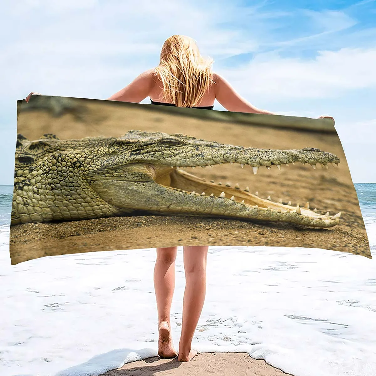 Crocodile  Beach Towel for Adults Women Kids, Microfiber Oversized Swim Pool Bath Towels Quick Dry Sand Free Lightweight Towel