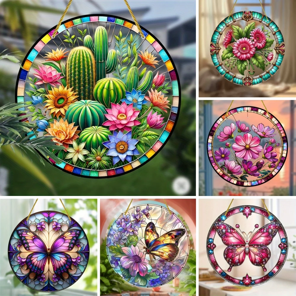 Butterfly Suncatcher, Stained Window Hanging, Acrylic Sign, Winter Decor, Round Sign, Wreath Sign, Wreath Center, Christmas Gift