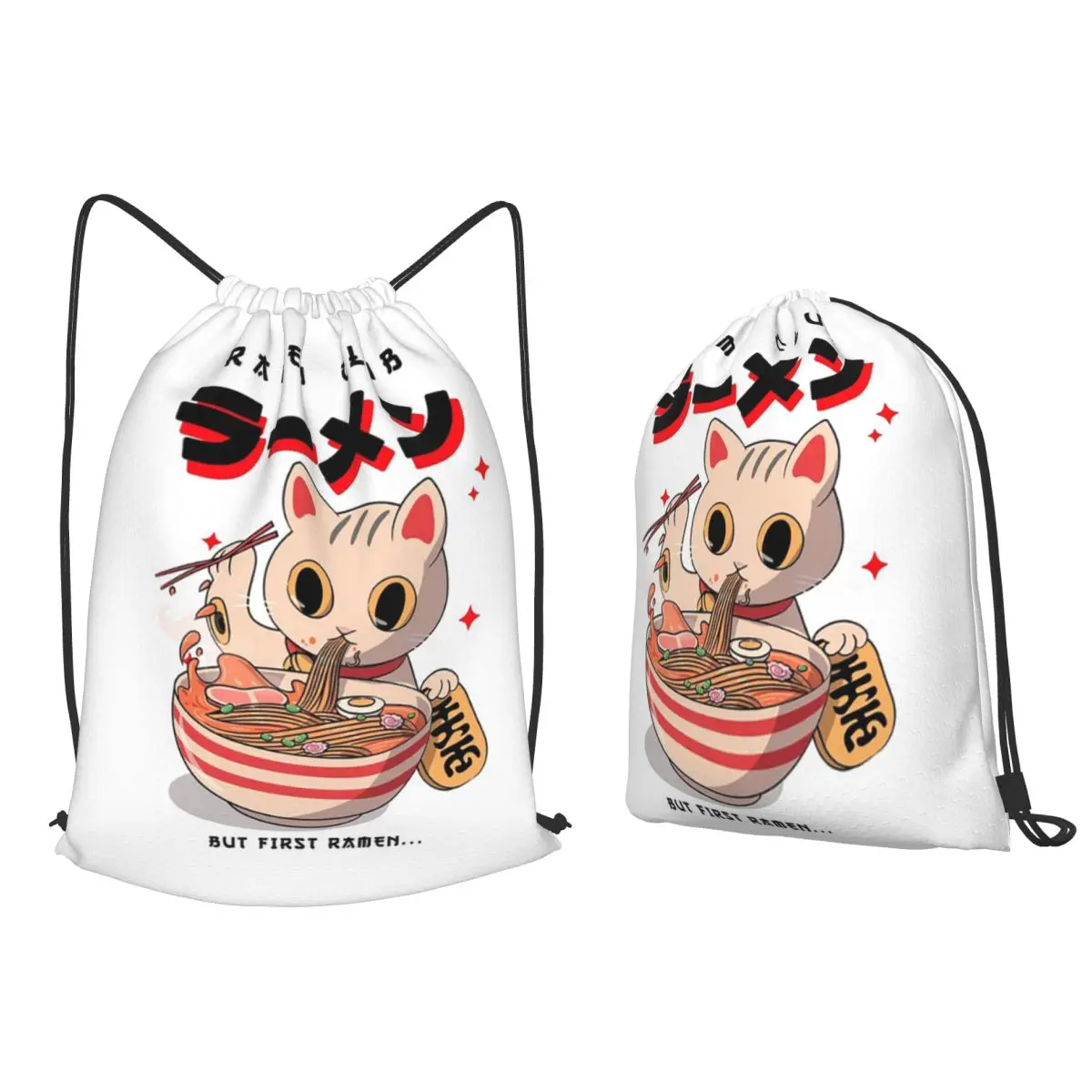 Cat Neko Ramen Japanese Backpacks Fashion Drawstring Bags Shoes Bag Book Bags for Man Woman School