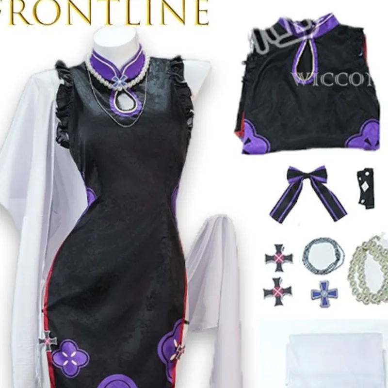 

FFenglin-joy disfraz de Girls Frontline Clukay Klukay Qipao Cosplay Costume Game Anime Female Full Set Side Slit Dress Wig Earri