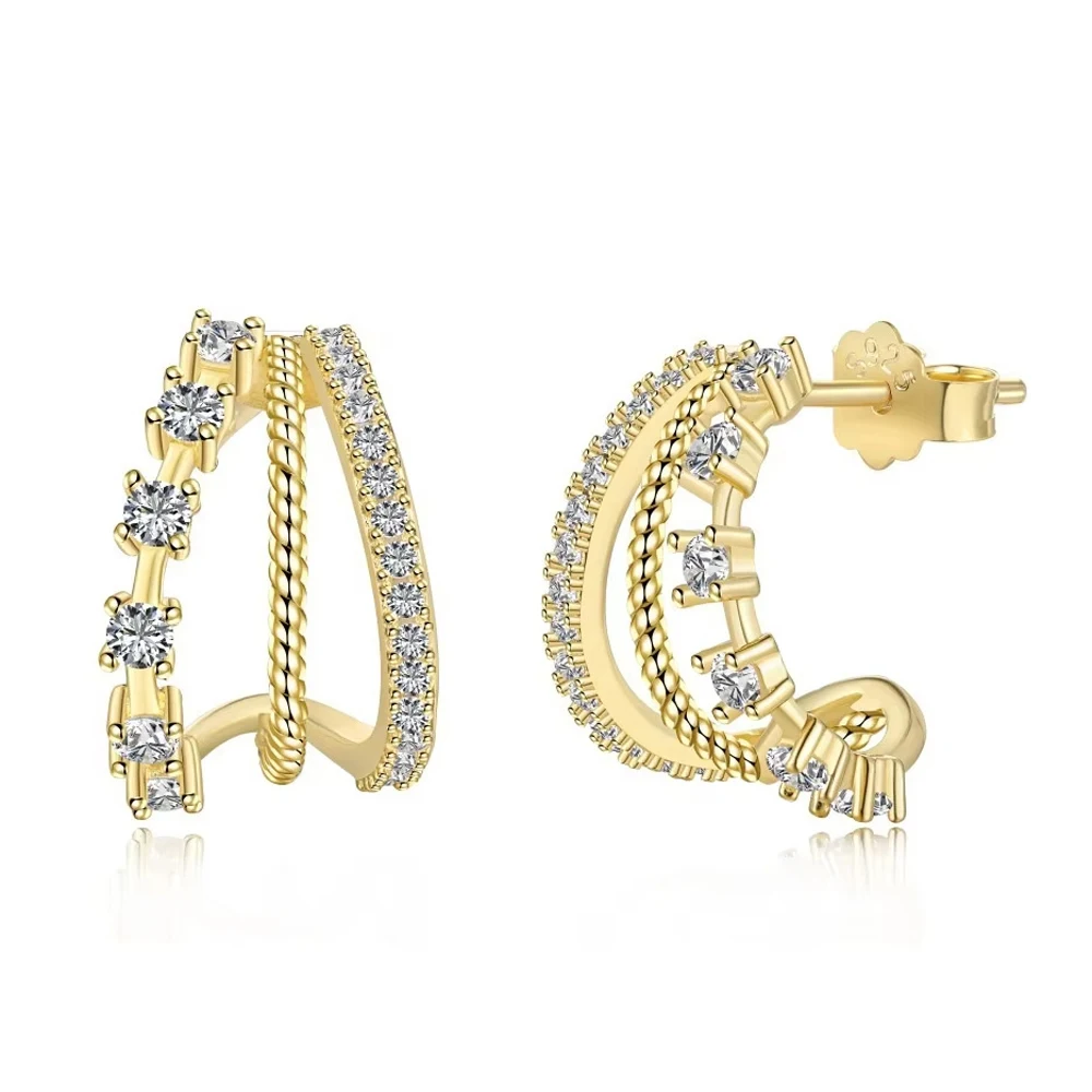 14K Gold Plated Illusion Stud Earrings for Women Triple Huggie Hoop Earrings for One Hole Trendy Hypoallergenic Jewelry Gifts