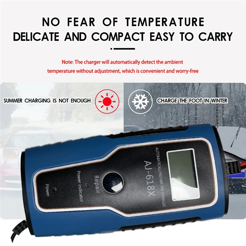 Полностью автоматическое интеллектуальное зарядное устройство 12 В, 6 А, портативное автомобильное зарядное устройство для мотоциклетного аккумулятора высокой мощности, прочное зарядное устройство европейского стандарта-ABJ