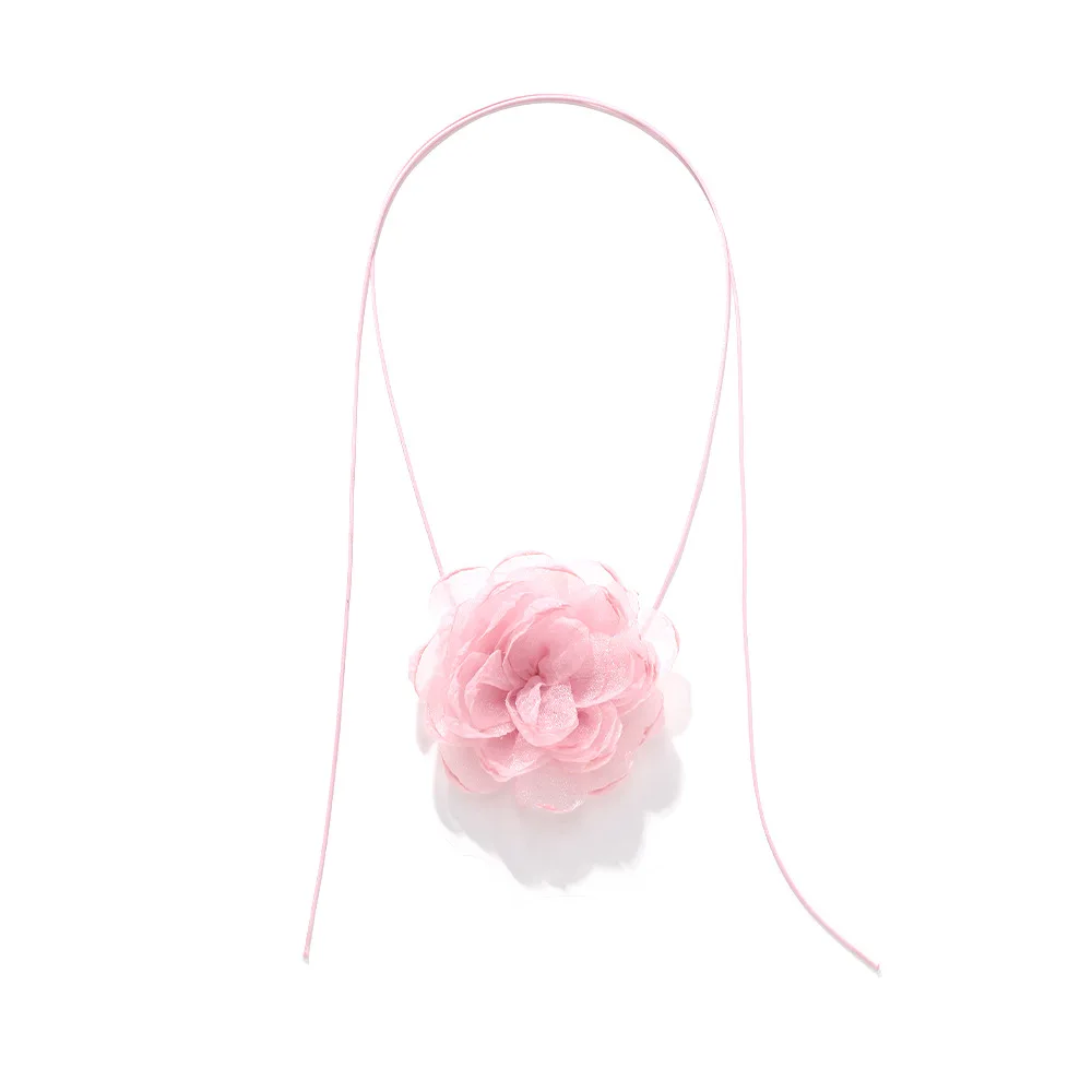 Stylish and sweet handmade laminated snow yarn fabric flower pendant neck chain design sense adjustable fabric rope necklace