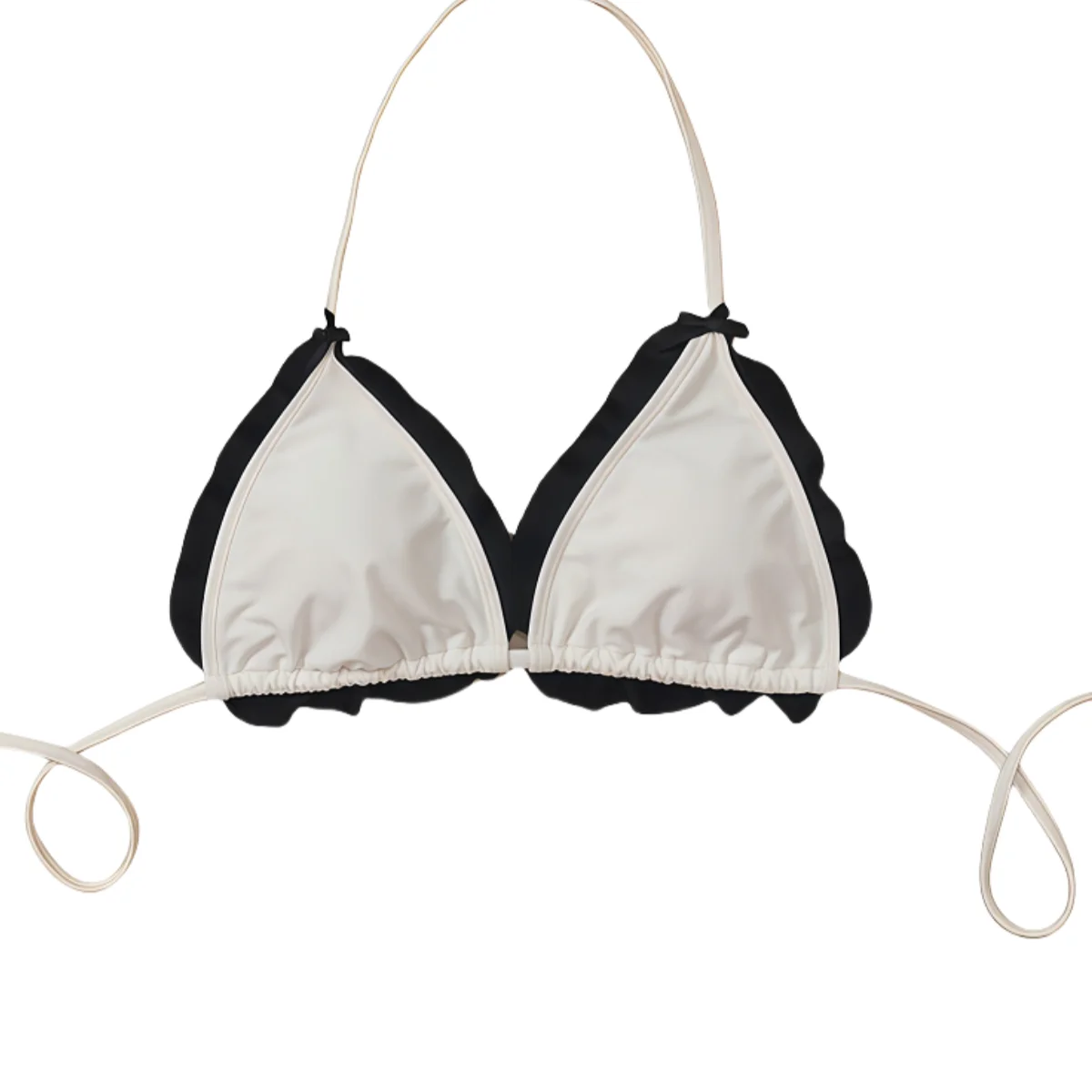 Beige Sexy Halter Bikini Set Women's Swimsuit Black Ruffled Top Bottom Bow Decoration Thong Bikinis Two Piece Set Women Swimwear