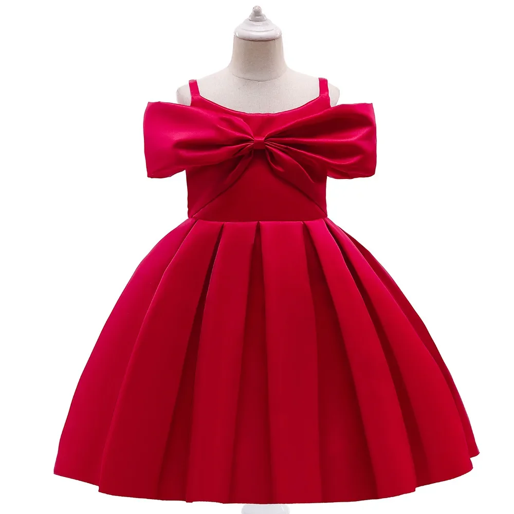 Girls Party Dresses 4 Colors 110cm-150cm Kids Dress Satin Christmas Holiday Piano Show Ball Gown Red Green Pink Children Costume