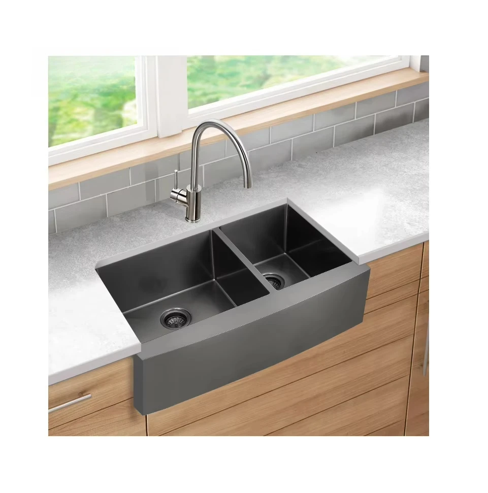 16 Gauge Laundry Kitchen 304 Stainless Steel Black Farmhouse Kitchen Sink Workstation Farmer Sink