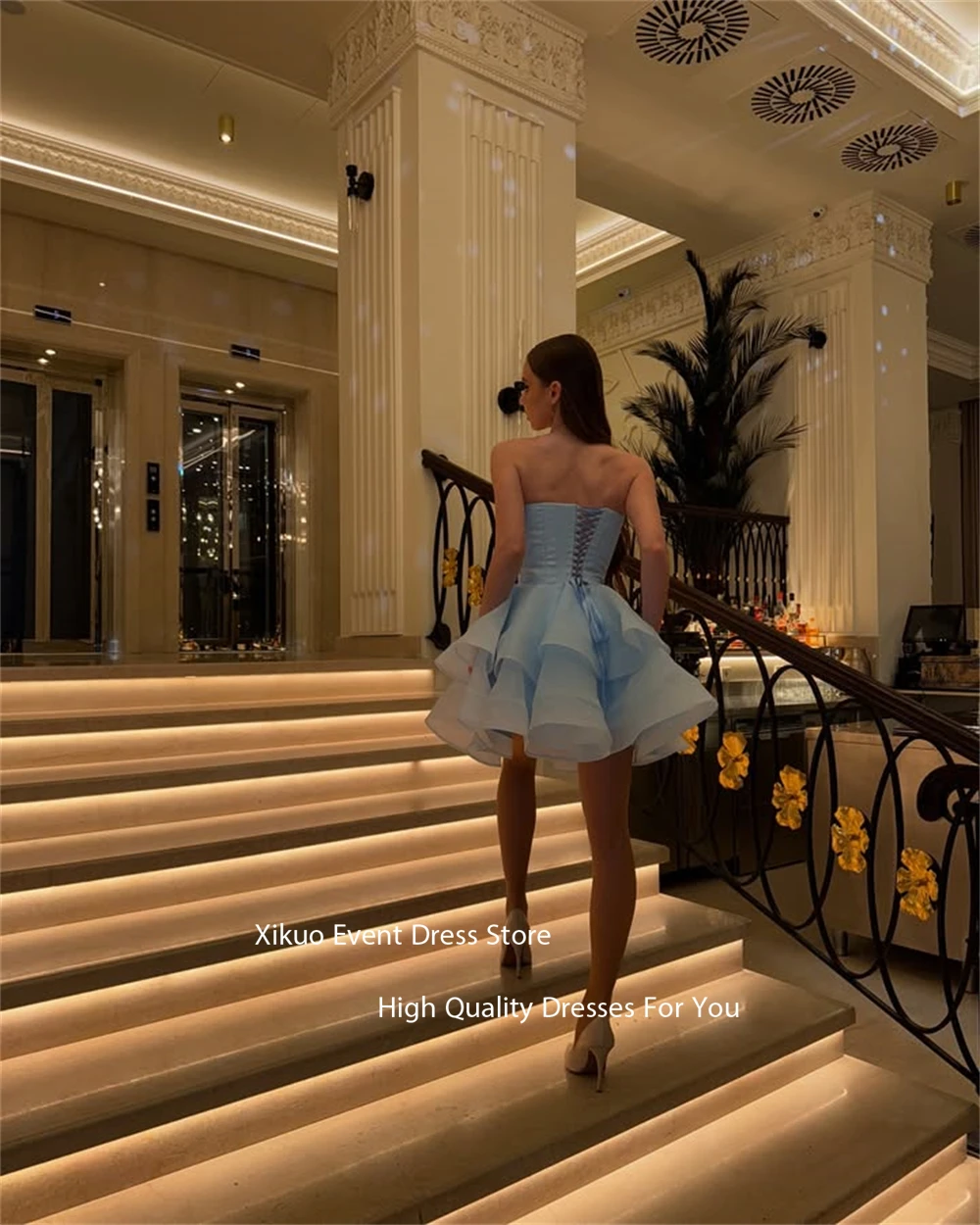 

Xikuo Organza Ruffled Homecoming Dress Pretty A Line Party Dresses For Women Strapless Girly Graduation Formal Gowns Customized