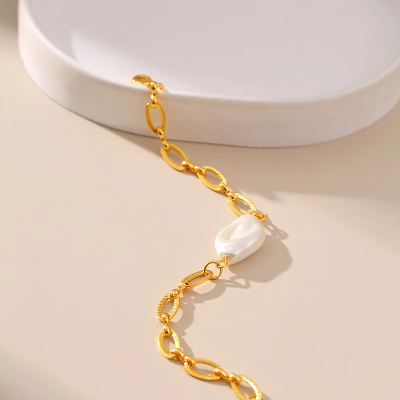 Irregular Freshwater Pearl Bracelet 18K Gold Plated Oval Chain Grace Women Waterproof Jewelry Elegant Female Accessories image 2