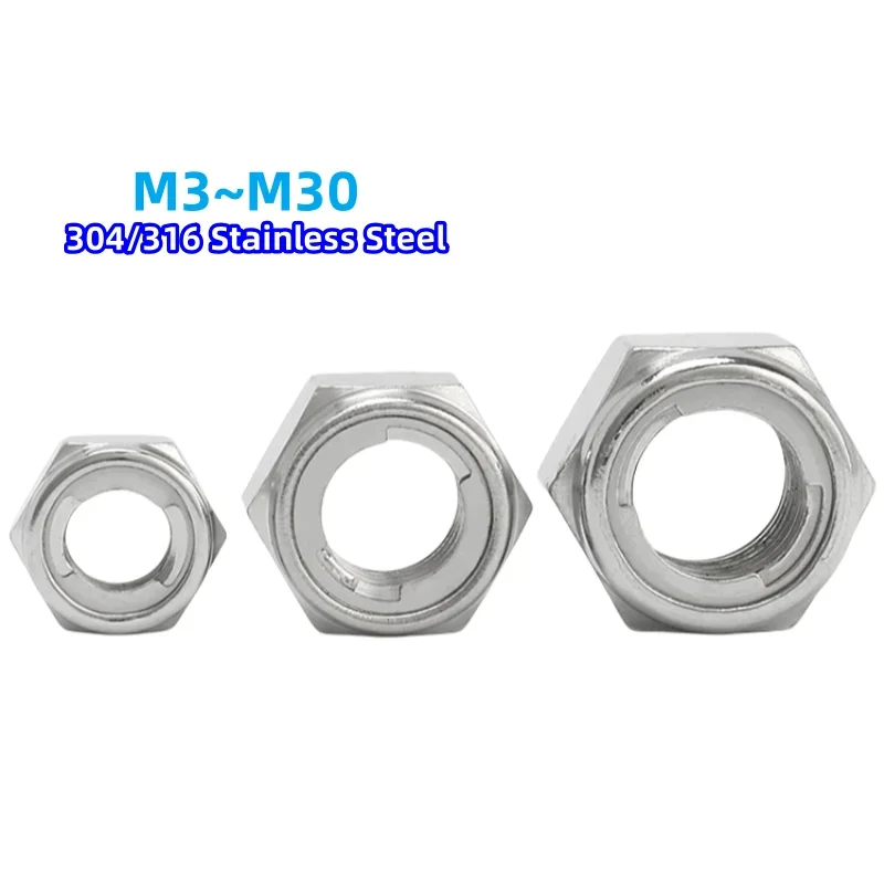 304/316 Stainless Steel Metal Lock Nuts Hexagon Self-locking Nut M4 M5 M6 M8 M10 M12 M14 M16 M18 M20-M30