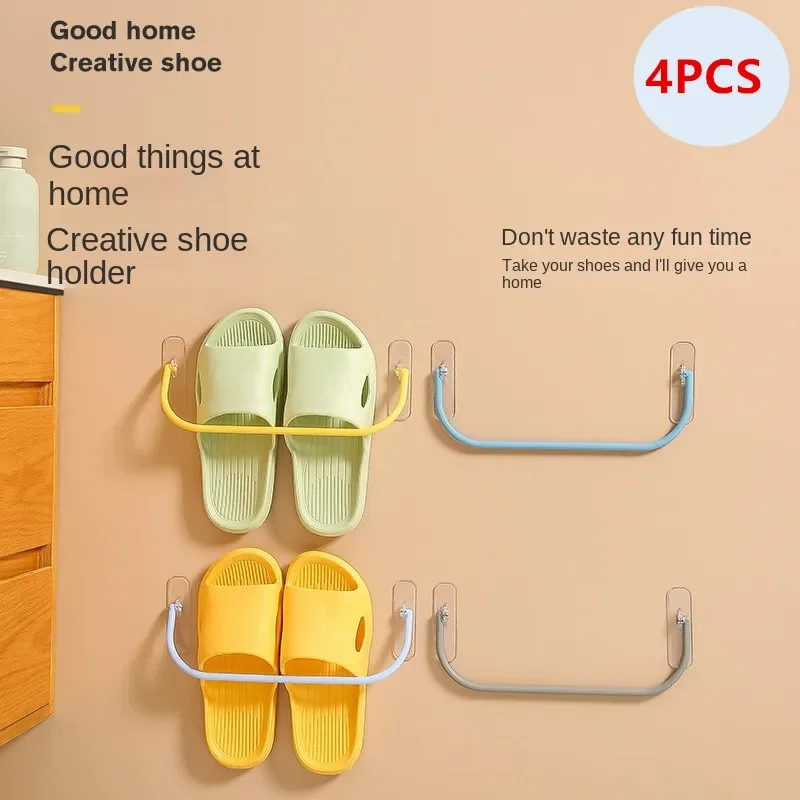 4PCS Wall-Mounted Shoe Rack Simple Bathroom Slipper Hook Holder Shoe Organizer Drying Storage Drain Hanger for Home