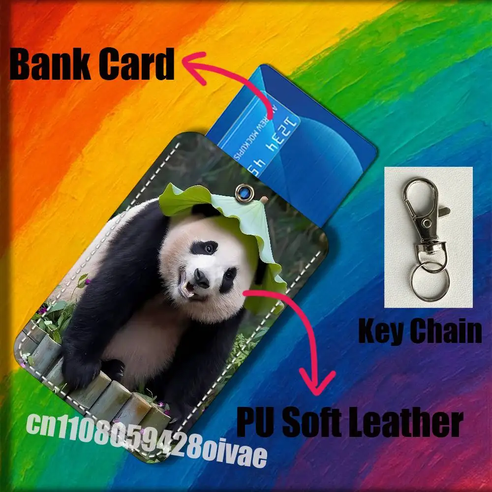 Panda Fubao Tiger Rabbit Cat For ID Clips Credit Bank Campus Card Holder Cover Decoration PU Leather Keychain