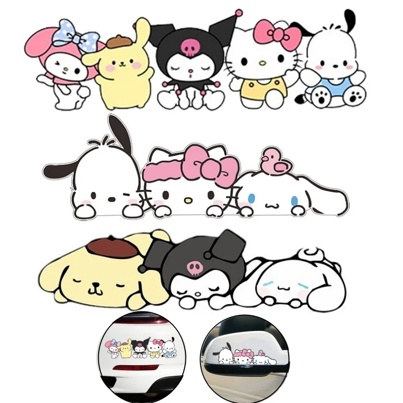 Kawaii Sanrio Hello Kitty Car Sticker Rearview Mirror Sticker Car Body Decorative Sticker Truck Motorcycle Vehicles Automobiles